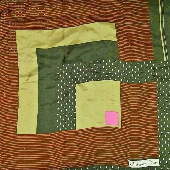 DIOR 100% silk vintage print scarf~whte*orange*green 34" x34**MINT** - Picture 1 of 5